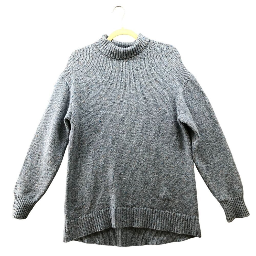 Uniqlo C Dusty Blue Soft Knit Sweater Womens Small Oversized Long Mock Neck